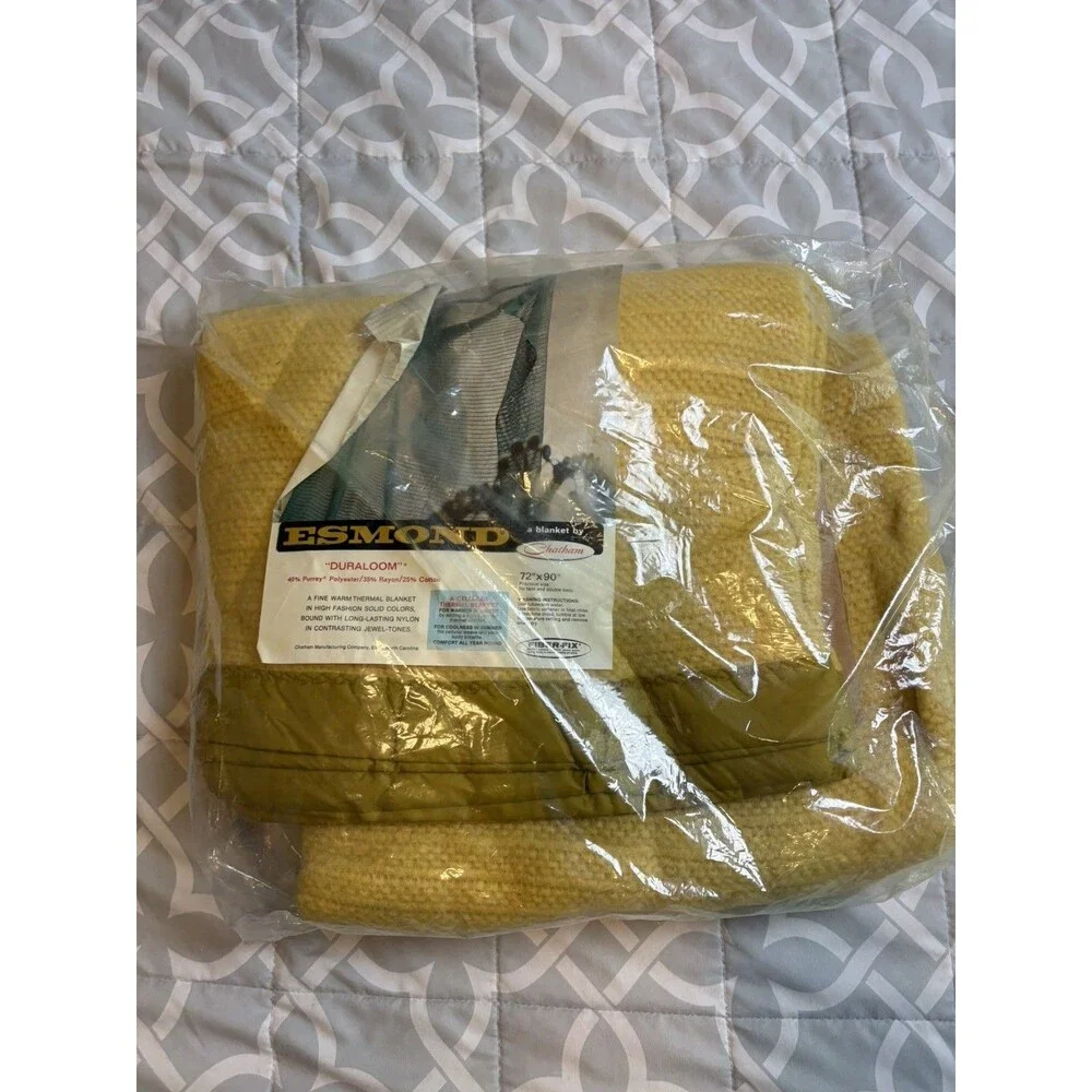 Vintage Edmond Duraloom  Blanket Yellow Celular Thermal Blanket